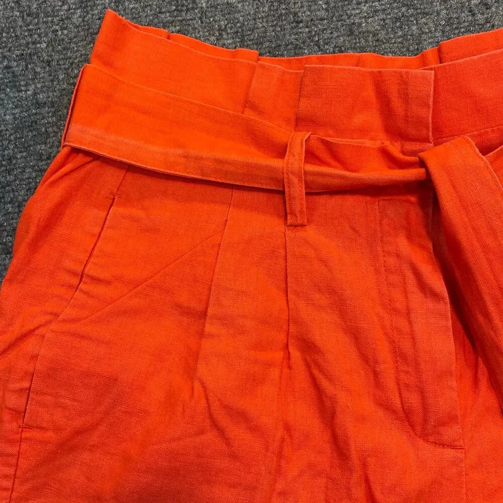 Boden Womens 4 Orange Shorts High Rise Paperbag Waist Belted Summer Pleated - Picture 2 of 7